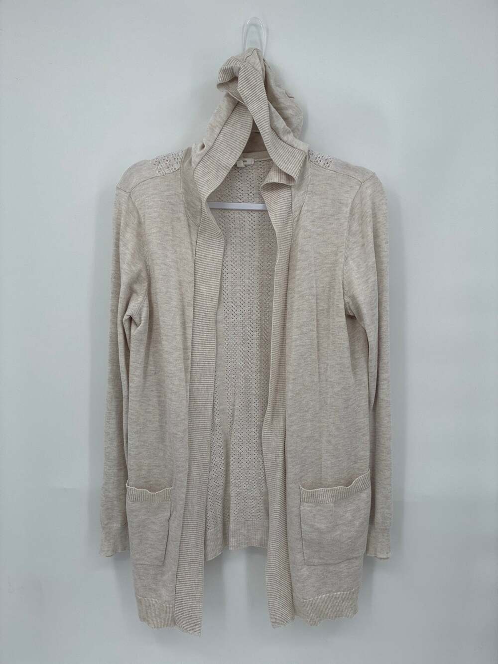 Maurices Beige Cream Cardigan Hoodie Sweater Knit Lightweight Pockets Medium
